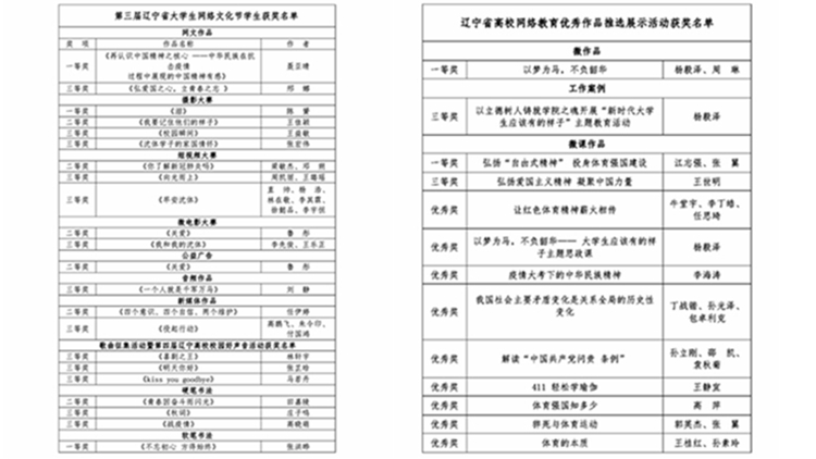 我校师生在第三届辽宁省大学生网络文化节和全省高校网络教育优秀作品推选展示活动中获奖