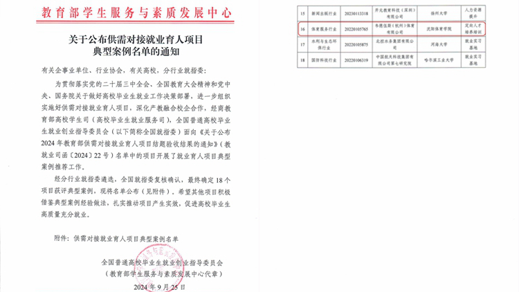 我校供需对接就业育人项目入选教育部典型案例